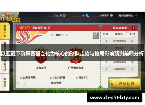 以亚冠下阶段赛程变化为核心的球队走势与格局影响预测前瞻分析