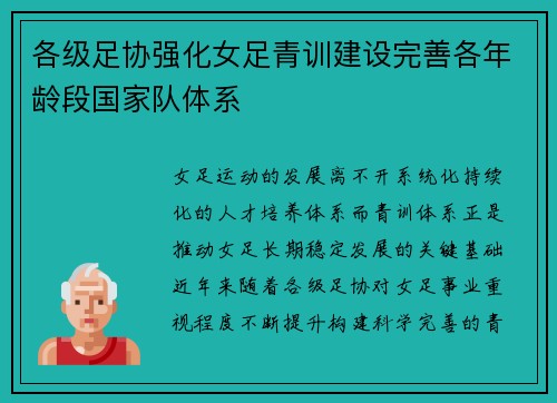 各级足协强化女足青训建设完善各年龄段国家队体系